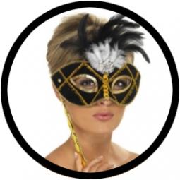 Venezianische Stabmaske Schwarz Gold bestellen